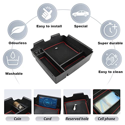 SKTU Compatible with 2022-2025 2026 Kia Carnival Center Console Organizer 2024 2025 2026 Carnival Accessories Insert ABS Materials Tray 2022-2026 Carnival Console Tray with Coin and USB Hole (Red) - color: Red
