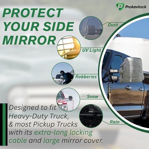 HD-MirrorLock for Heavy-Duty Trucks, Vehicle Side Mirror Covers Set, Anti-Theft Lock, UHMWPE, HPPE, 304 CRES Steel Mesh, Fits Most Pickup Trucks, Protection from Ice (16 x 14 x 6 Inches) - size: 16 X 14 X 6 Inches