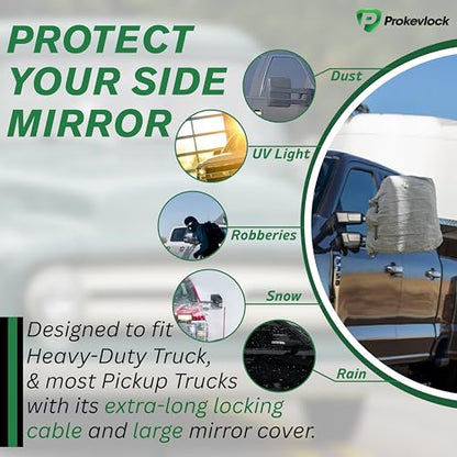 HD-MirrorLock for Heavy-Duty Trucks, Vehicle Side Mirror Covers Set, Anti-Theft Lock, UHMWPE, HPPE, 304 CRES Steel Mesh, Fits Most Pickup Trucks, Protection from Ice (16 x 14 x 6 Inches) - size: 16 X 14 X 6 Inches