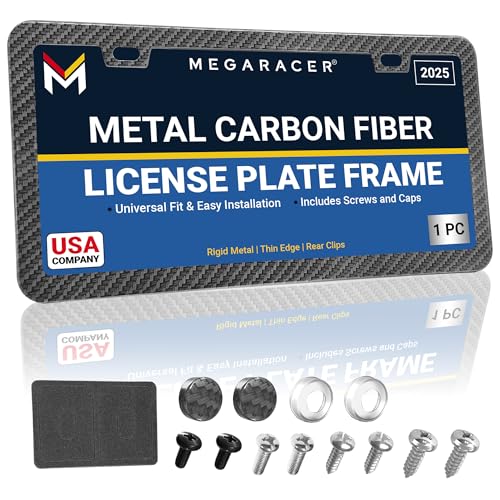 Premium Slim Carbon Fiber Design License Plate Frame – 1 Piece, Rust-Free Stainless Steel & Rattle-Free, Street Legal, Universal with Screw Caps, Thin Metal Front or Rear Car Tag Holders for Men - color: Carbon Fiber Design, size: 1 Piece
