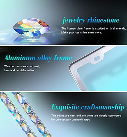2 Pack Bling License Plate Frames for Women,Sparkly Diamond Rhinestone License Plate Frame,Elegant Gift Box with Handmade Crystal Premium Stainless Steel License Plate Holder (Colorful) - color: colorful-2pcs