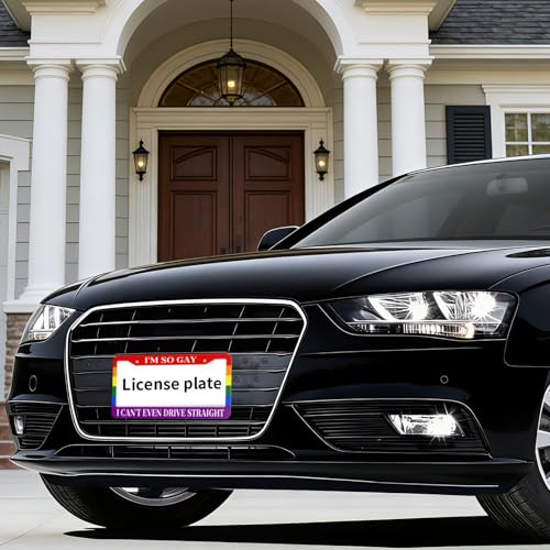 Gay Pride Rainbow Flag License Plate Frame, 2 PC Aluminum Funny License Plate Covers with Humor Text, I'm So Gay I Can't Even Drive Straight Standard License Plate Holders with Screws 12.3 X 6.3 in - color: I'm So Gay I Can't Even Drive Straight