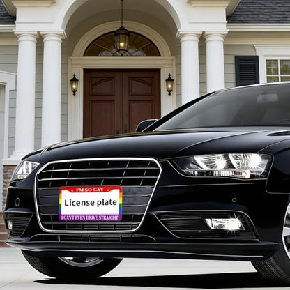 Gay Pride Rainbow Flag License Plate Frame, 2 PC Aluminum Funny License Plate Covers with Humor Text, I'm So Gay I Can't Even Drive Straight Standard License Plate Holders with Screws 12.3 X 6.3 in - color: I'm So Gay I Can't Even Drive Straight