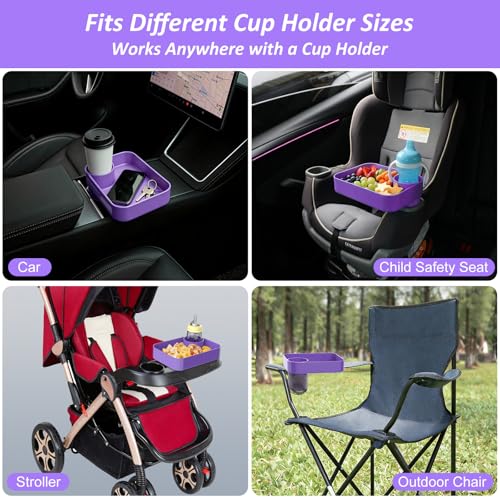 Car Seat Snack Tray for Kids, Mess-Free Square Travel Tray Cup Holder Snack Tray, Durable Car Food Tray for Toddlers, Universal Fit Kids Travel Road Trip Essentials (purple) - color: purple
