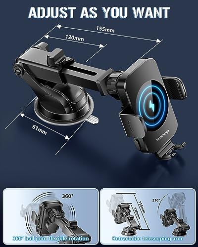 Wireless Car Charger, Fast Charging Phone Holder 3 in 1 Phone Mount Auto Clamping Car Accessories Compatible with iPhone 17 16 15 14 13 12 11 Xs XR, Samsung S23 Ultra S22 S21 S20/S10+ S9+ Note 9 - color: Black