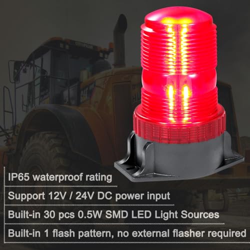 WOWTOU Roof Top Magnetic LED Red Strobe Beacon for Volunteer Firefighter Vehicles Police Cars Fire Trucks Forklift POV, 12V 24V Safety Warning Flasher Emergency Flashing Lights - color: Red