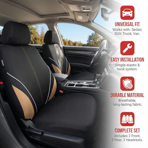 Mandark Car Seat Cover Full Set, Beathable Waterproof Heavy-Duty Vehicle Front and Rear Split Bench Seat Covers, Auto Interior Chair Protector, Universal for SUV Automobile Truck (Beige) - color: Beige