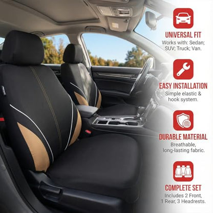 Mandark Car Seat Cover Full Set, Beathable Waterproof Heavy-Duty Vehicle Front and Rear Split Bench Seat Covers, Auto Interior Chair Protector, Universal for SUV Automobile Truck (Beige) - color: Beige