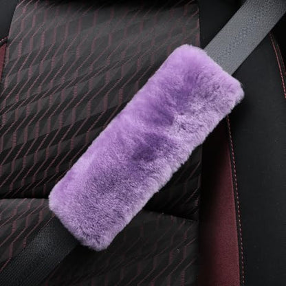 AOGELAN Fluffy Fuzzy Genuine Sheepskin Car Seat Belt Covers for Soft Auto Lambswool Seatbelt Pads, Shoulder Strap Cushion Adults Kids (2, Purple) - color: Purple
