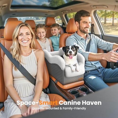 Portable Small Dog Seat for Car, Luxury Center Console Dog Car Seat Booster with Safety Tethers, Anti-Collapse Pet Travel Carseat for SUV, Truck (Dark Grey/White) - color: Dark Grey/White