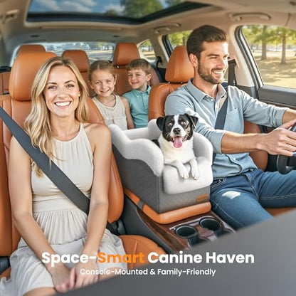 Portable Small Dog Seat for Car, Luxury Center Console Dog Car Seat Booster with Safety Tethers, Anti-Collapse Pet Travel Carseat for SUV, Truck (Dark Grey/White) - color: Dark Grey/White