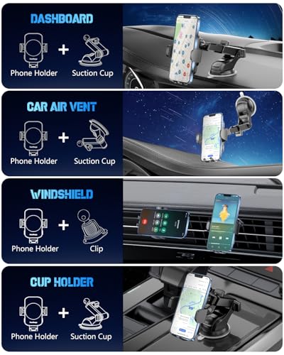 Wireless Car Charger, Fast Charging Phone Holder 3 in 1 Phone Mount Auto Clamping Car Accessories Compatible with iPhone 17 16 15 14 13 12 11 Xs XR, Samsung S23 Ultra S22 S21 S20/S10+ S9+ Note 9 - color: Black
