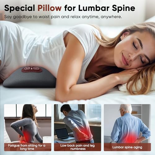 3 in 1 Upadate Rechargeable Electric Lumbar Support Pillow with Adjustable Height for Bed and Chair,Cordless Back Massager for Pain Relief Deep Tissue,Back Massager with Heat for Home & Office