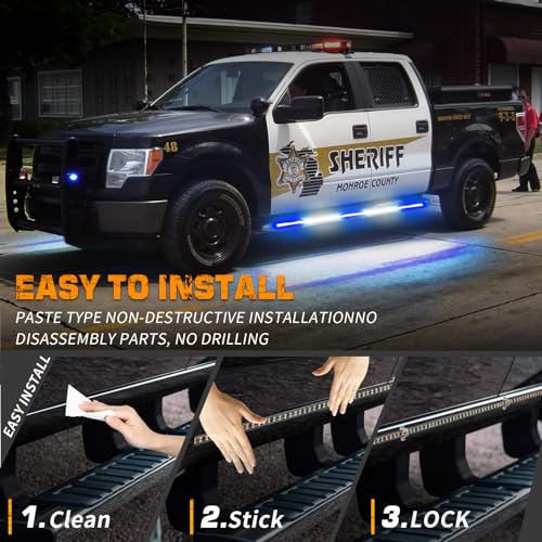 XRIDONSEN 2PCS 60 inch Blue White Emergency Lights Strip 720 LED Running Board Police Strobe Lights Firefighter Light Flashing Warning Safety First Responder Lights for Vehicles POV Trucks Pickup - color: Blue/White