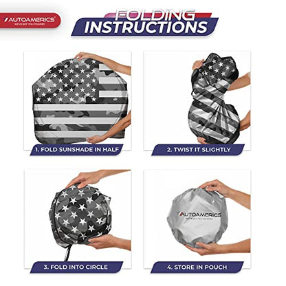 Autoamerics 1-Piece Windshield Sun Shade Gray Camo American Flag USA Design - Foldable Car Front Window Sunshade for Most Sedans SUV Truck - Blocks Max UV Rays and Keeps Your Vehicle Cool - Large - color: USA GRAY CAMO FLAG, size: LARGE = 64 x 33.5 inches