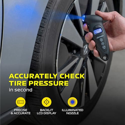 Airmoto Digital Tire Pressure Gauge 0-150PSI (Accurate in 0.1 Increments) - Heavy Duty Tire Pressure Gauge for Car, Bike, Motorcycle, Truck with Backlight LCD, Car Accessories, Black