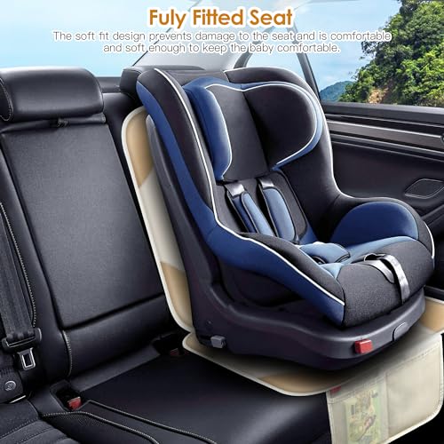Sinvitron Car Seat Protector for Child Car Seat - Waterproof Non-Slip Leather Mat with 2 Mesh Pockets, Universal Seat Cover for Baby, Pets & Vehicles(2-Pack,Off-White) - color: 2 Pack Off-White