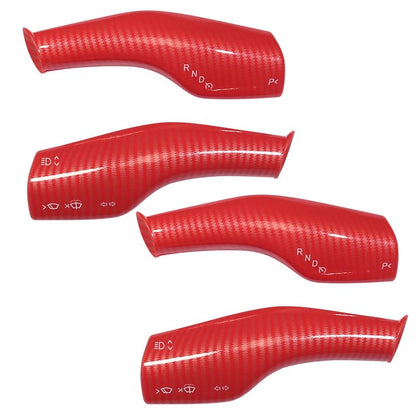 FOAN Steering Lever Cover, Carbon Fiber Car Gear Shift Lever Covers Compatible with Tesla Model 3/Y, Full Protection Gear Shift Cover Accessories, 4PCs, Red - color: Red