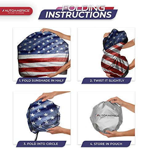 Autoamerics 1-Piece Windshield Sun Shade Grunge American Flag - 3 USA Design - Foldable Car Front Window Sunshade for Most Sedans SUV Truck - Blocks Max UV Rays and Keeps Your Vehicle Cool - Large - color: USA GRUNGE FLAG-3, size: LARGE = 64 x 33.5 inches