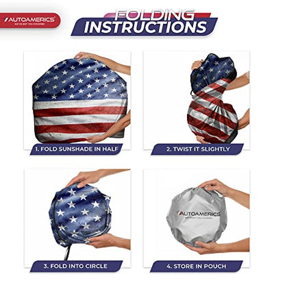 Autoamerics 1-Piece Windshield Sun Shade Grunge American Flag - 3 USA Design - Foldable Car Front Window Sunshade for Most Sedans SUV Truck - Blocks Max UV Rays and Keeps Your Vehicle Cool - Large - color: USA GRUNGE FLAG-3, size: LARGE = 64 x 33.5 inches