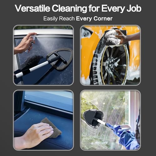 Windshield Cleaner Tool 22.5" L - Car Interior&Exterior Window Cleaning Kit with Extendable Handle&4 Microfiber Pads and Thick Large Wash Sponge, Auto Glass Wiper Brush Kit for Cars Home (7pcs Grey) - color: Grey