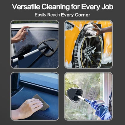 Windshield Cleaner Tool 22.5" L - Car Interior&Exterior Window Cleaning Kit with Extendable Handle&4 Microfiber Pads and Thick Large Wash Sponge, Auto Glass Wiper Brush Kit for Cars Home (7pcs Grey) - color: Grey