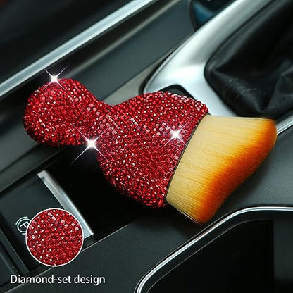 zipelo Auto Interior Dust Brush, Car Detailing Cleaning Brush with Diamond, Bling Handle Soft Bristles Dusting Tool, Scratch Free Dirt Clean Brushes for Vehicle Dashboard, Air Conditioner Vent (Red) - color: Red