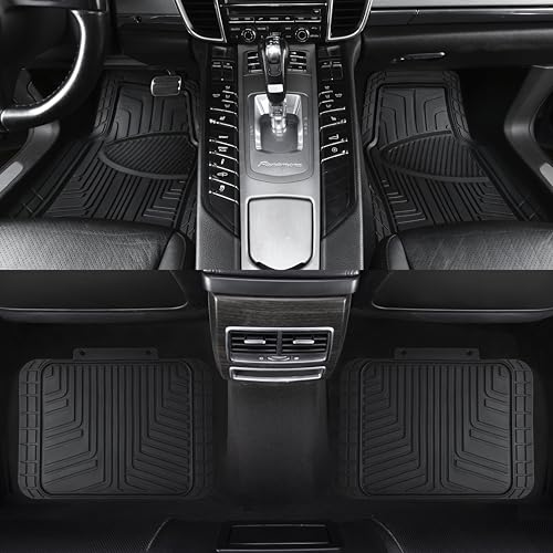 Amazon Basics 4-Piece Premium All-Season Anti-Slip Rubber Floor Mats, All Weather Protection for Cars, SUVs and Trucks, Universal Trim to Fit, Black