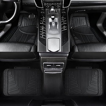 Amazon Basics 4-Piece Premium All-Season Anti-Slip Rubber Floor Mats, All Weather Protection for Cars, SUVs and Trucks, Universal Trim to Fit, Black
