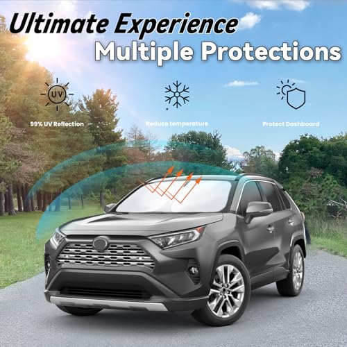 Windshield Sun Shade for Toyota RAV4 2013-2024 LE XLE Premium Limited XLE Adventure TRD Off-Road, Car Front Window Sunshade with 240T Sun Visor Protector Blocks UV Rays Heat Sun Shield Accessories - size: For RAV4 2013-2024