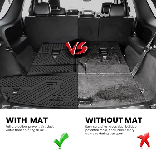 LASFIT Trunk Mat for Dodge Durango 2011-2026, Fit 2nd Row Bench Seating(7seats) & 2nd Row Bucket Seating 6seats, Not for 5 Seats, All Weather TPE Custom Fit Car Mat Cargo Liner, Black - style: 5) Durango | 2016-2026 |7-Seat/6-Seat Trunk Mat