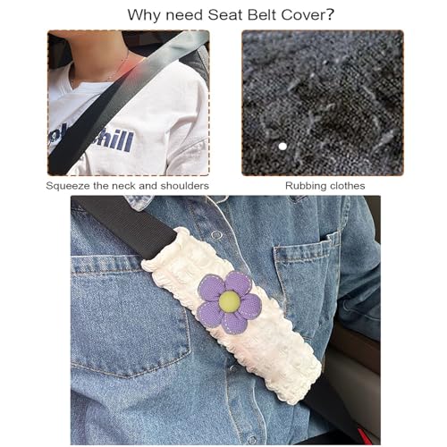 Car Seat Belt Cover Pad, 2 Pack Flower Car Accessorie Seatbelt Covers Cushion Neck Shoulder Strap Protector Universal Seat Belt Cover for Adults and Kids (Purple and Yellow) - color: Purple and Yellow