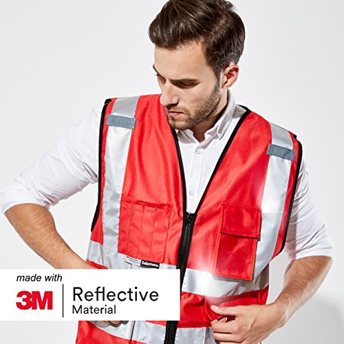 Salzmann High Visibility Safety Vest | Multi Pocket Reflective Vest | 5 Colors & 5 Sizes | Made with 3M Reflective Material - color: Red, size: Large-X-Large