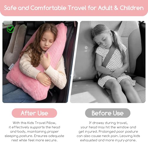 HIGOGOGO Washable Travel Pillow, Car Pillow for Kids & Adults, Travel Pillows with Removable Soft Cover and High-Support Foam, Fix Neck and Body Sitting/Sleeping on The Trip, Pink - color: U-pink