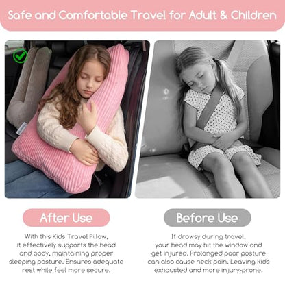 HIGOGOGO Washable Travel Pillow, Car Pillow for Kids & Adults, Travel Pillows with Removable Soft Cover and High-Support Foam, Fix Neck and Body Sitting/Sleeping on The Trip, Pink - color: U-pink