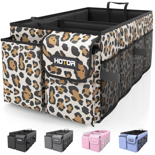 HOTOR Foldable Trunk Organizer - Leopard, SUV & Sedan Fits, 2 Compartments, 21.3"12.6"10.6" Sturdy Car Organization for Tools, Accessories, Sundries - color: Leopard, size: Medium (2 Compartments)