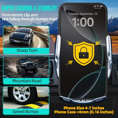 Wireless Car Charger, MAX 15W Fast Charging Auto Clamping, Sensing Phone Holder Mount, fit for iPhone 16 15 14 13 12 Pro Max Xs X, Samsung Galaxy S24 Ultra S23 S22 S21 S20 Note20 (1-Silver) - color: 1-Silver