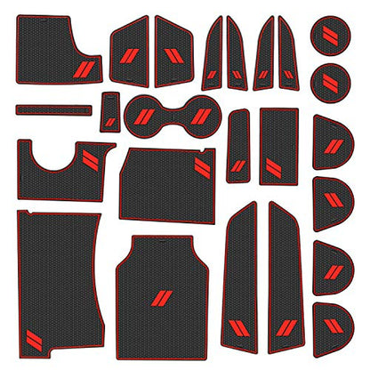 Fits Dodge Charger Accessories 2015-2023, Cup Holder Insert Center Console Shifter Liner Trim Interior Door Pocket Mats Pad (24pcs Set, Red Trim) - color: Red