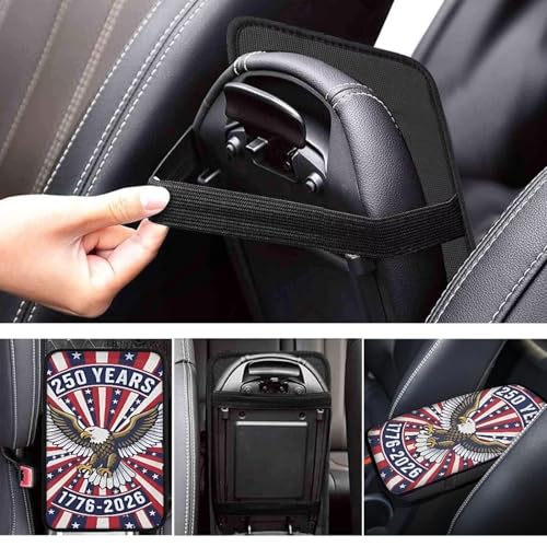 Dreaweet 250th Anniversary Car Center Console Cover Patriotic Eagle Flag Car Accessories Soft Scratch Proof Armrest Cover Center Console Cushion Pad Easy to Install - color: Bald Eagle 250 Years
