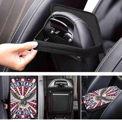 Dreaweet 250th Anniversary Car Center Console Cover Patriotic Eagle Flag Car Accessories Soft Scratch Proof Armrest Cover Center Console Cushion Pad Easy to Install - color: Bald Eagle 250 Years