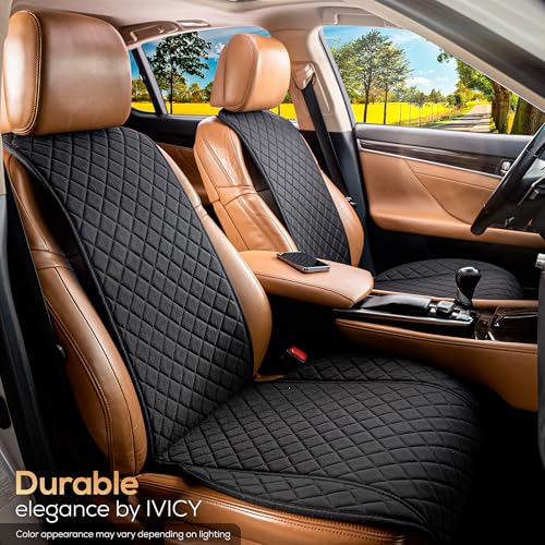 IVICY Faux Linen Front Car Seat Cover – Durable, Non-Slip Seat Protector for Cars – 1 Unit, Black - color: BLACK WS LN