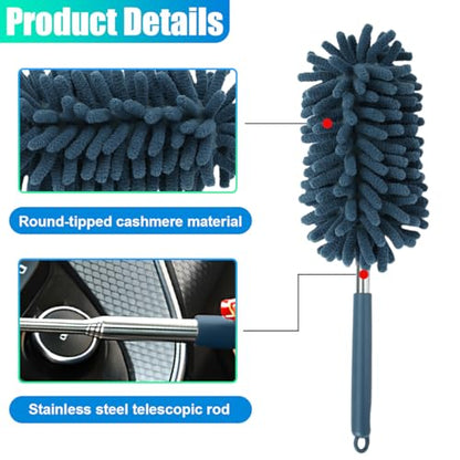 2PCS Car Interior Duster with Extension Pole – Washable Microfiber Dusters Detailing Brushes with Bendable Head, Long Handle Cleaning Duster Tool for Car Dash, Vents, Window, Furniture, Office (Blue) - color: Blue