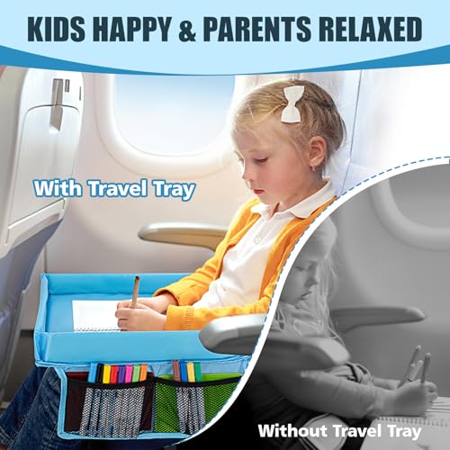 Car Seat Tray for Kids Travel - Carseat Table Top for Toddler,Children’s Activity Tray Table for Car,Kids Plane Tray Cover(Blue) - color: Blue