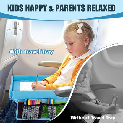 Car Seat Tray for Kids Travel - Carseat Table Top for Toddler,Children’s Activity Tray Table for Car,Kids Plane Tray Cover(Blue) - color: Blue
