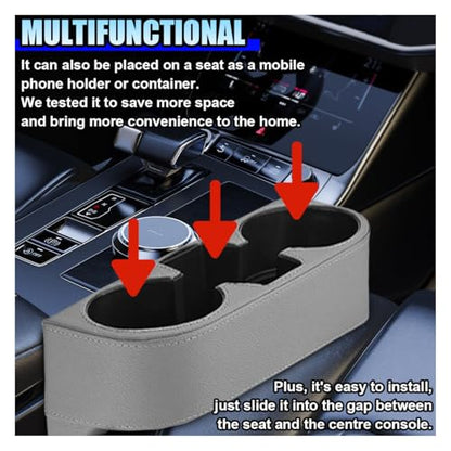 ZIMISI Car Cup Holder, PU Leather Auto Front Console Gap Filler Organizer, Multifunctional Cup Drink Holder, Car Seat Gap Filler Storage Box, Coin Bucket, Cell Mobile Phone Holder (Grey) - color: Grey