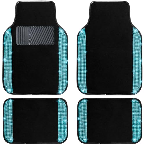 NBTEPEM Aquamrine Bling Car Floor Mats Full Set, Universal Fit Most Cars,SUV, Trucks, 4 pcs Sparkle Glitter Diamond Carpet for Women Girls with Anti-Slip Pad (Aquamarine Diamond) - color: Aquamarine Diamond, size: Car Floor Mats (4 Pieces)