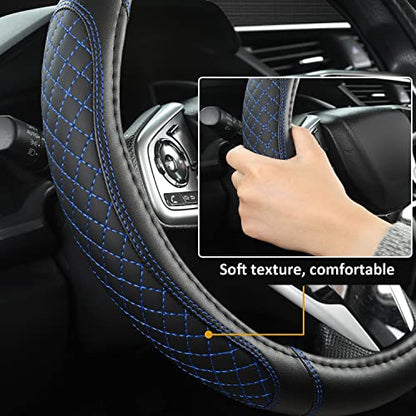 West Llama Customized Auto Car Steering Wheel Cover for Toyota Tacoma,4Runner,Tundra,Sequoia,15.5-16 inch(Diamond Quilted-Black+Blue-Large Size) - color: B-Black+Blue, size: Large size (15 ½''-16'')