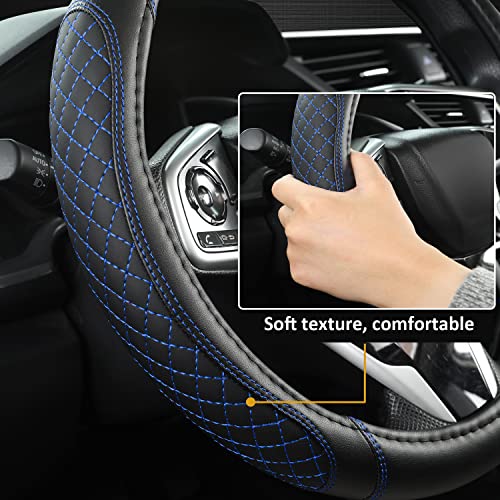 West Llama Customized Auto Car Steering Wheel Cover for Dodge RAM 1500 2500 3500, 15.5-16 inch (Diamond Quilted-Black+Blue-Large Size) - color: B-Black+Blue, size: Large Size (15 ½''-16'')