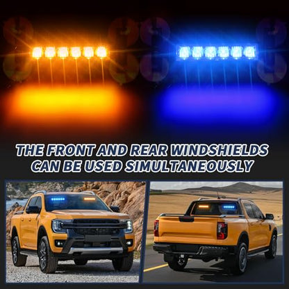 4X 6.1 inch Emergency Strobe Lights 24 LED Hazard Warning Flashing Safety Dash Front/Rear/Side Windshield Deck Split Lights for Construction Vehicles Tow/Plow Trucks (Amber/Blue) - color: Amber/Blue