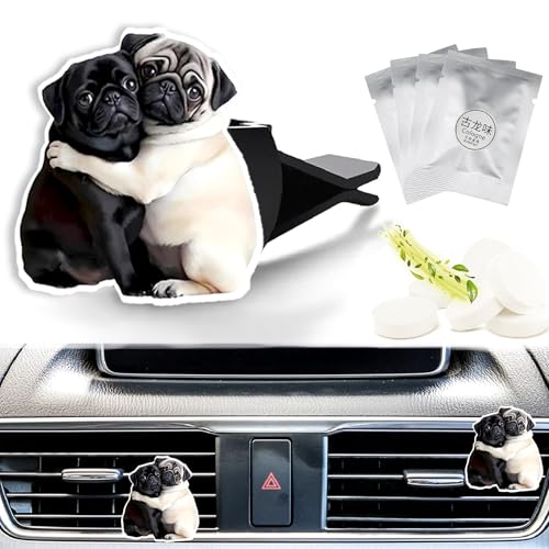 Cute Car Air Freshener Clips Dog Car Vent Clip Dog Cars Scents Cologne Air Conditioner Clip Auto Vent Interior Decoration Cars Accessories Pug Dogs Loves Gifts for Men Women - color: Black White 2 Dog